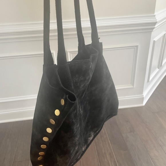 Hammitt Suede Tote Shoulder Bag Black with gold shimmer - Picture 2 of 4